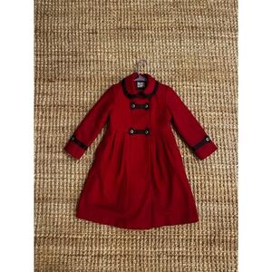 Rothschild Kids Girls Red Wool Blend Coat Black Trim Bows Size 6X